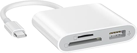 Lector de tarjetas USB C a SD con USB 3.0 Thunderbolt a Micro SD TF 3 en 1 USB-C a cámara, adaptador de tarjeta de memoria USB para MacBook Pro/Air iMac M1 iPad Pro XPS13/15 RRSITIAU (blanco)